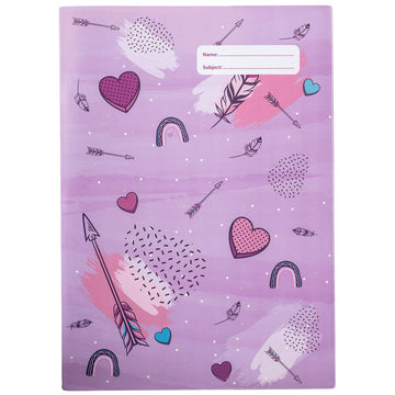 a4 school book cover; purple hearts