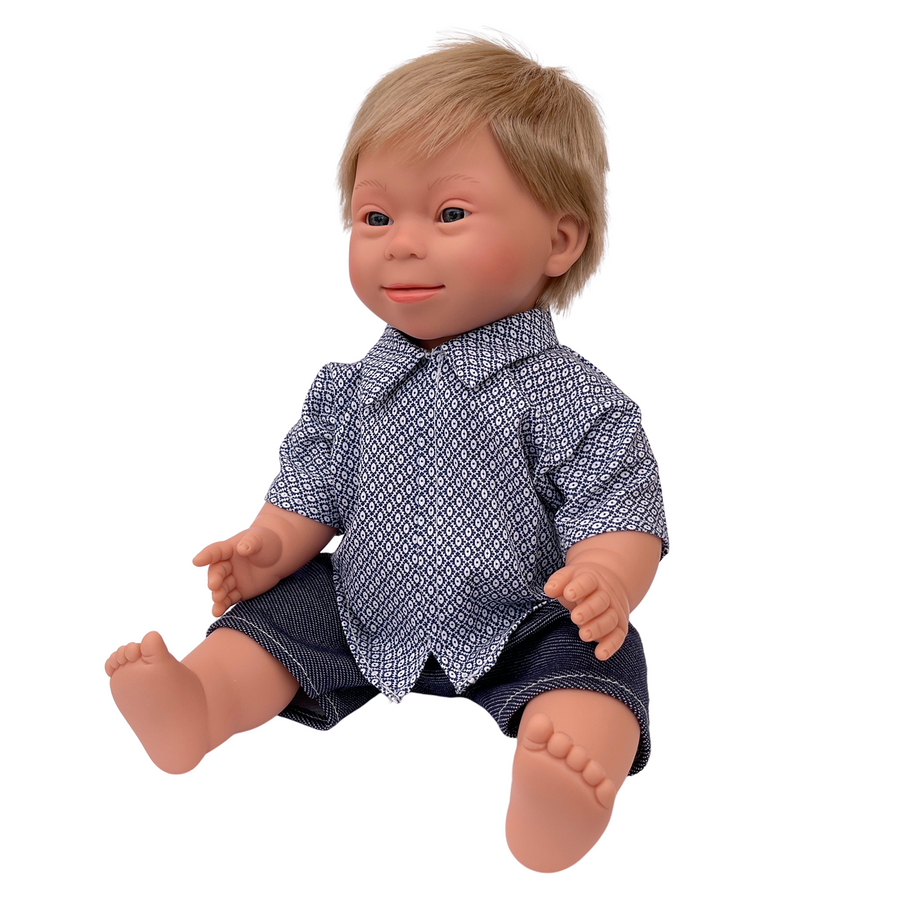 blonde haired boy with down syndrome features - 38cm