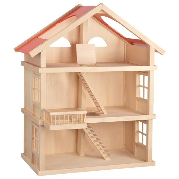 Wooden dollhouse shop red roof