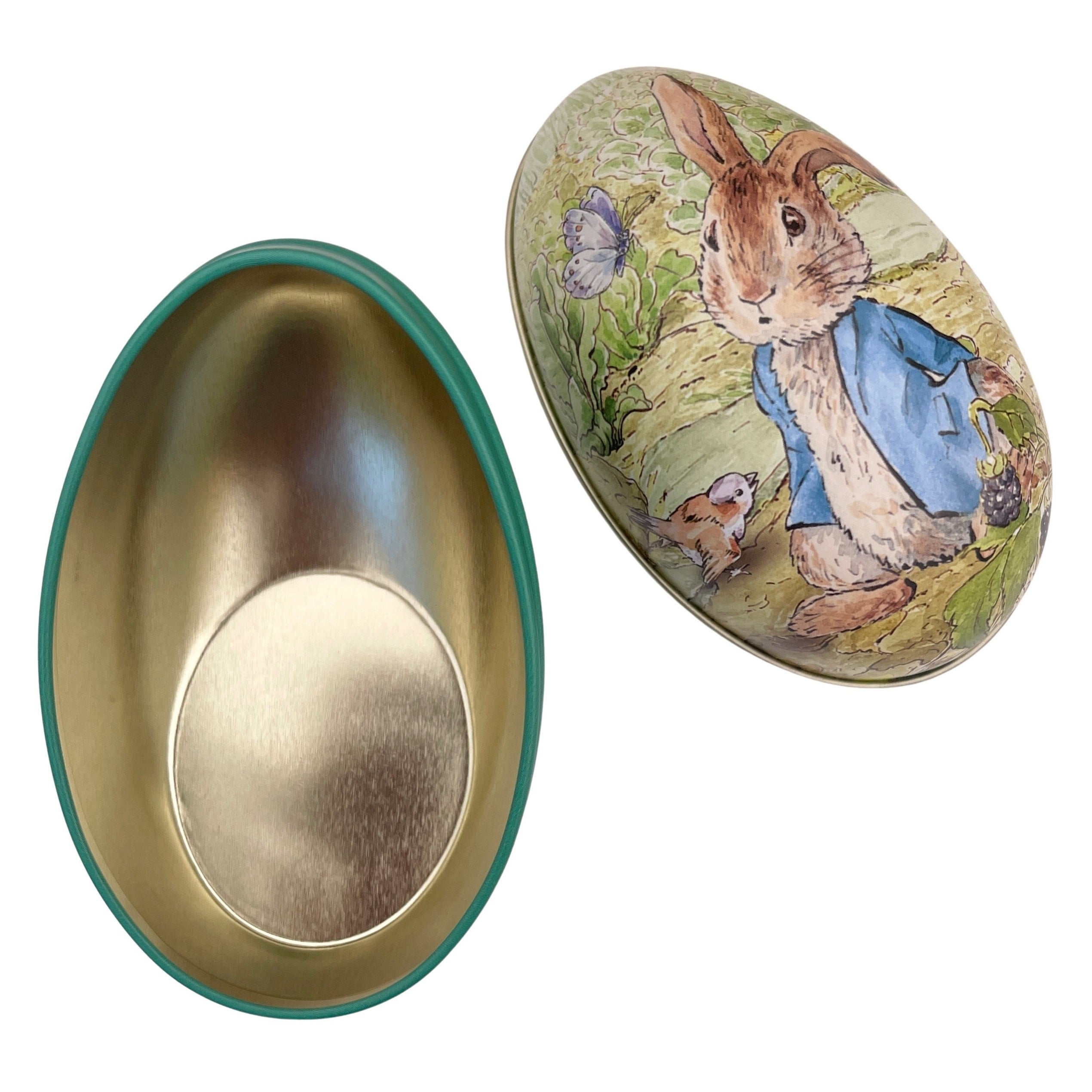 peter rabbit egg tin; teal base The Small Folk