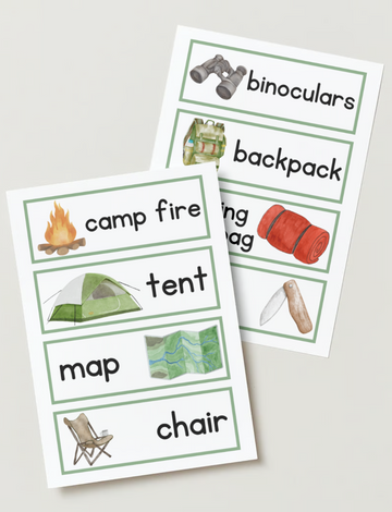 camping word cards - set of 16 (digital download)