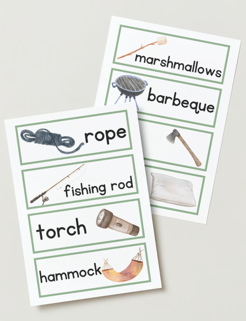 camping word cards - set of 16 (digital download)