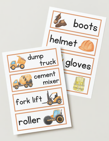 construction site word cards - set of 16 (digital download)