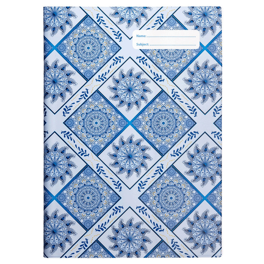 a4 school book cover; blue mandala