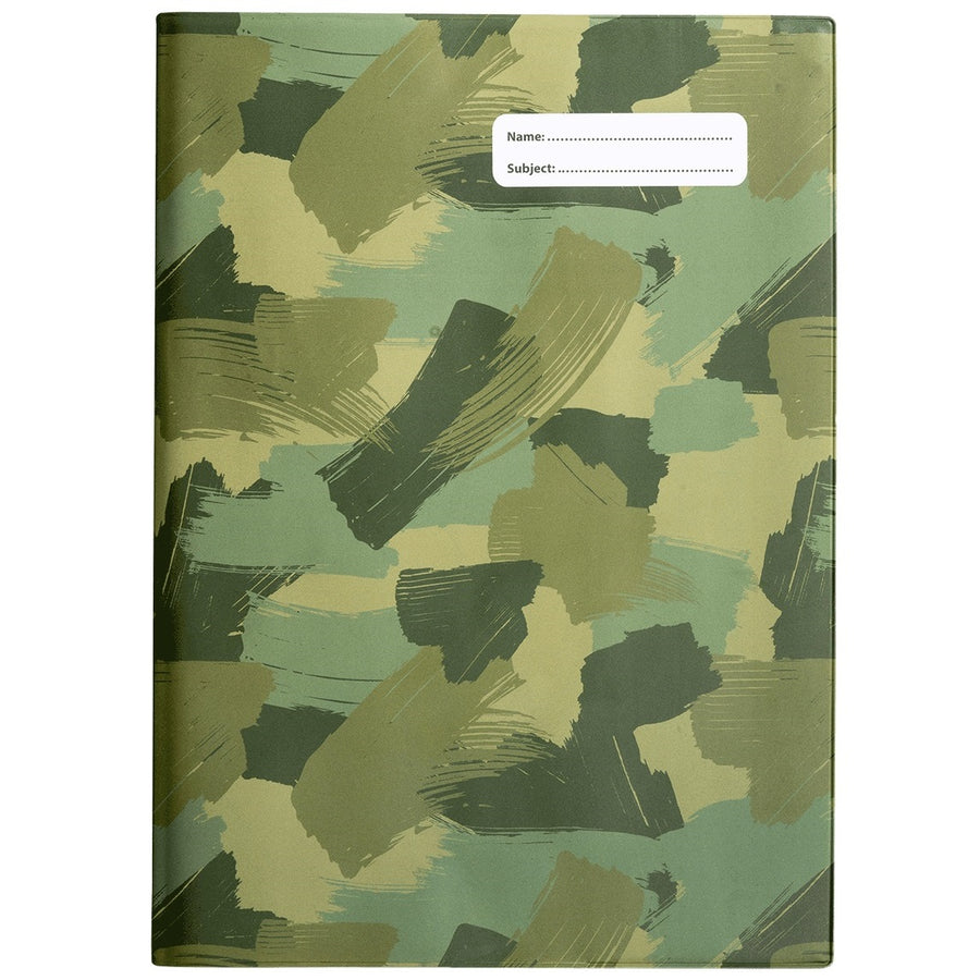 a4 school book cover; green camo