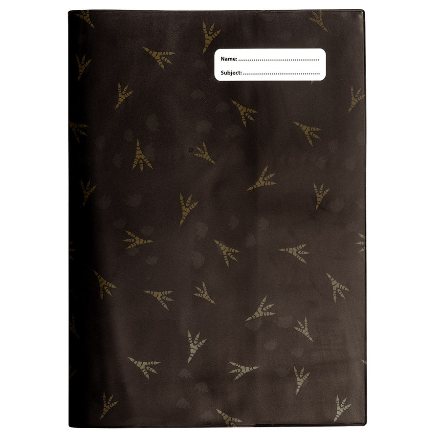 a4 school book cover; dino footprints black