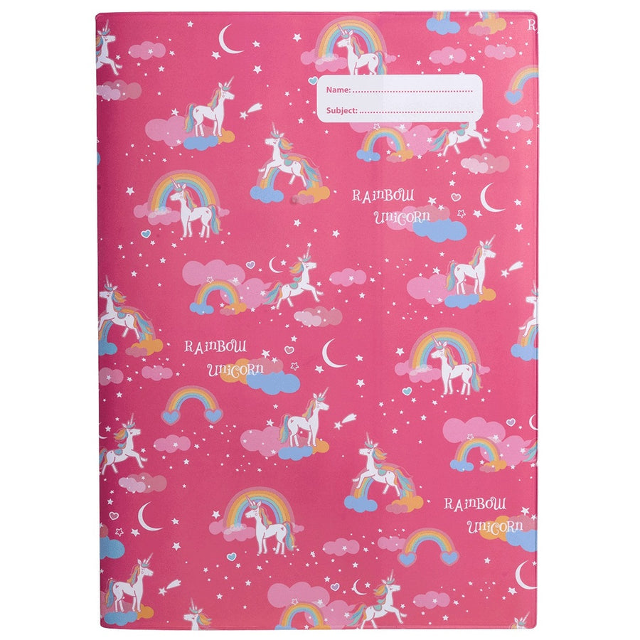 a4 school book cover; rainbow unicorn