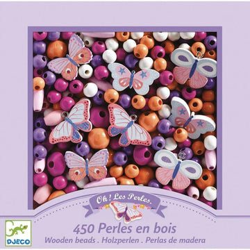wooden beads; purple butterfly