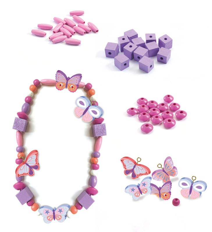 wooden beads; purple butterfly