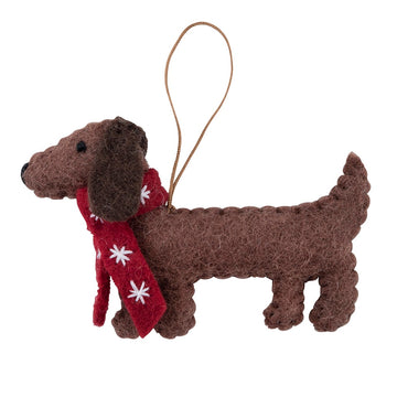 brown dachshund dog felt christmas decoration