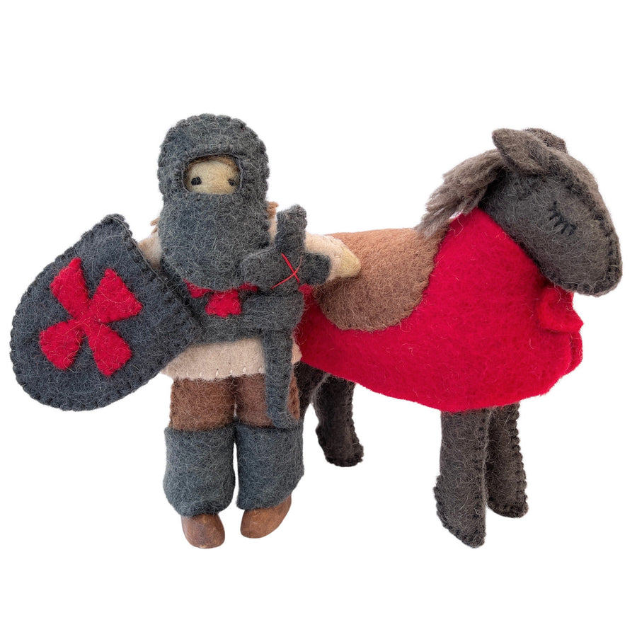 knight and horse; red