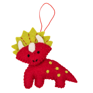 red triceratops felt christmas decoration