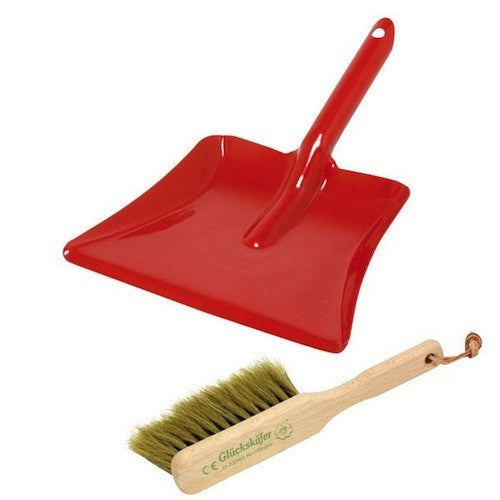 dustpan and broom set; red