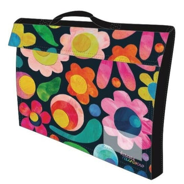 library/book bag; floral fields