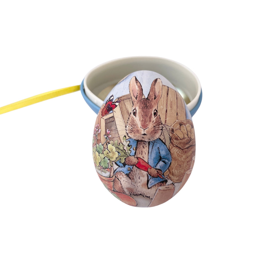 hanging peter rabbit egg tin; blue base