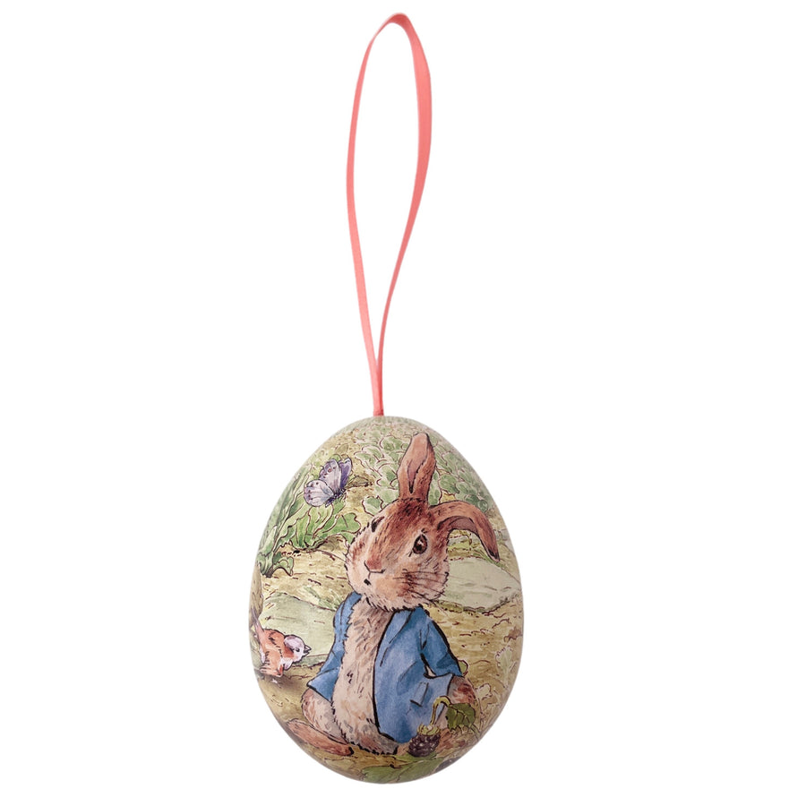 hanging peter rabbit egg tin; teal base
