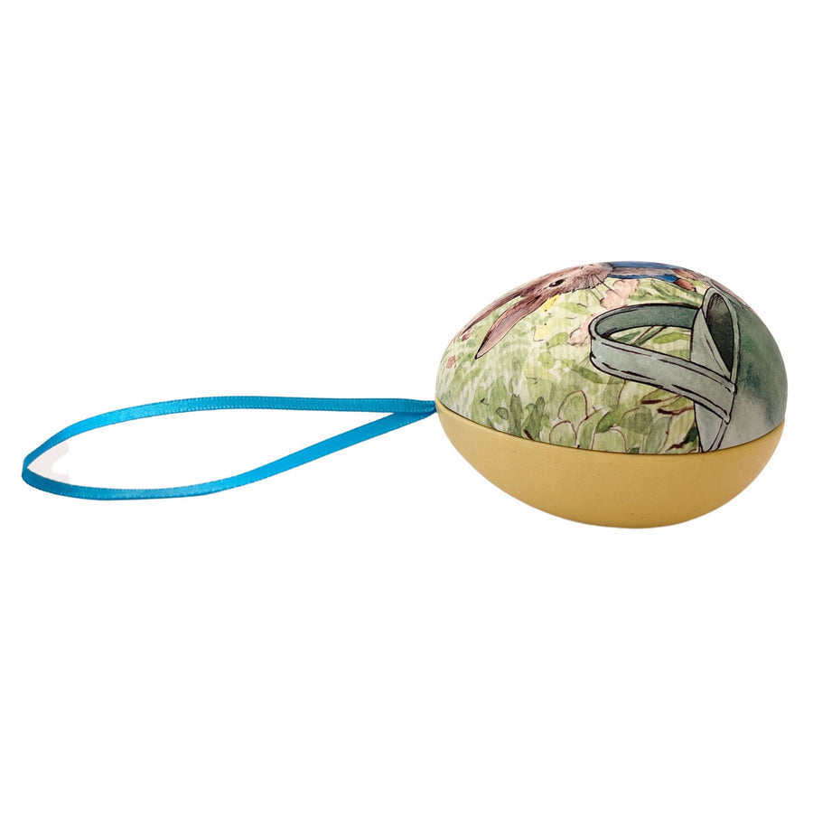 hanging peter rabbit egg tin; yellow base