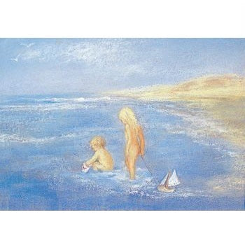 playing in the sea postcard