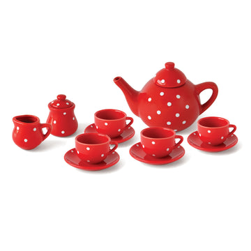 red porcelain tea set