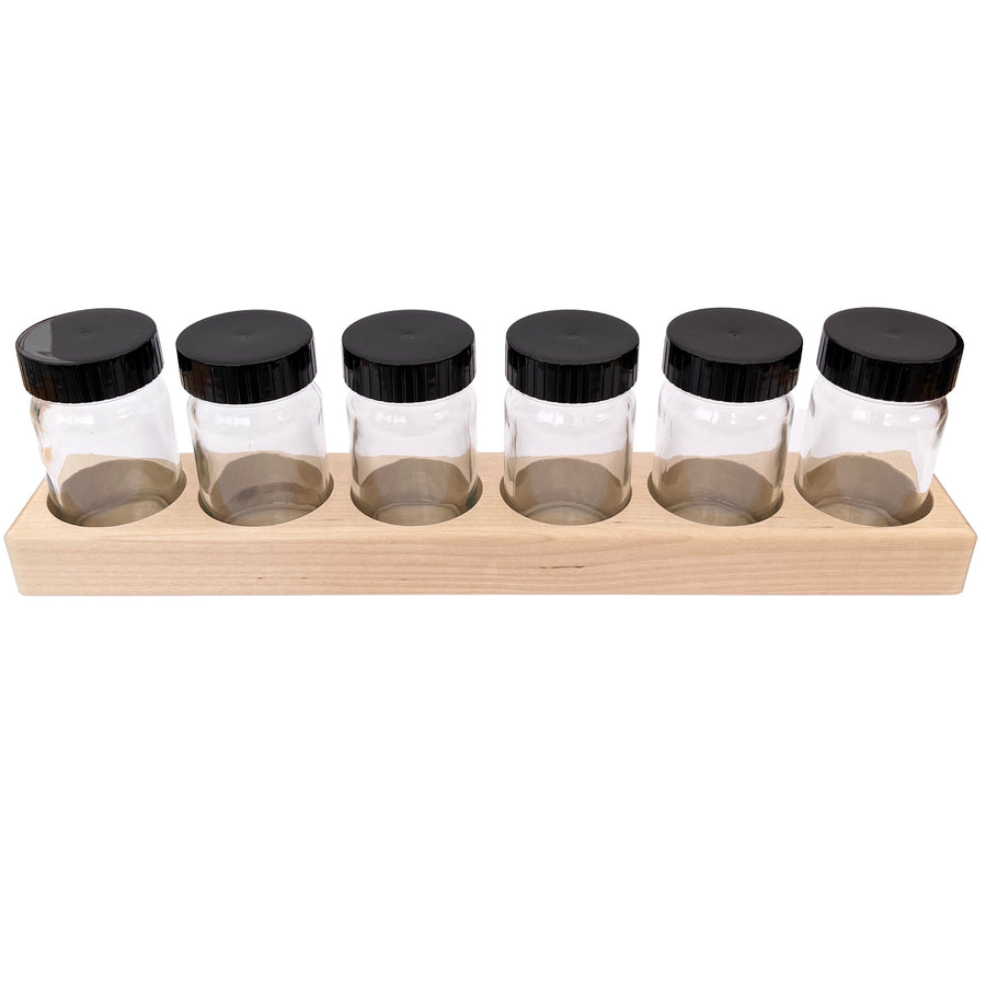 paint jars and wooden holder - set of 6; 100ml